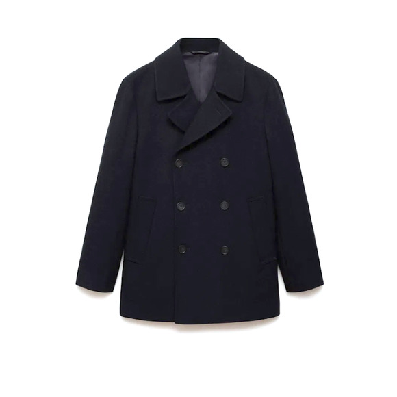 NEW MANGO MNG BLACK DOUBLE BREASTED WOOL BUTTON PEACOAT JACKET COAT SZ M - Picture 4 of 9